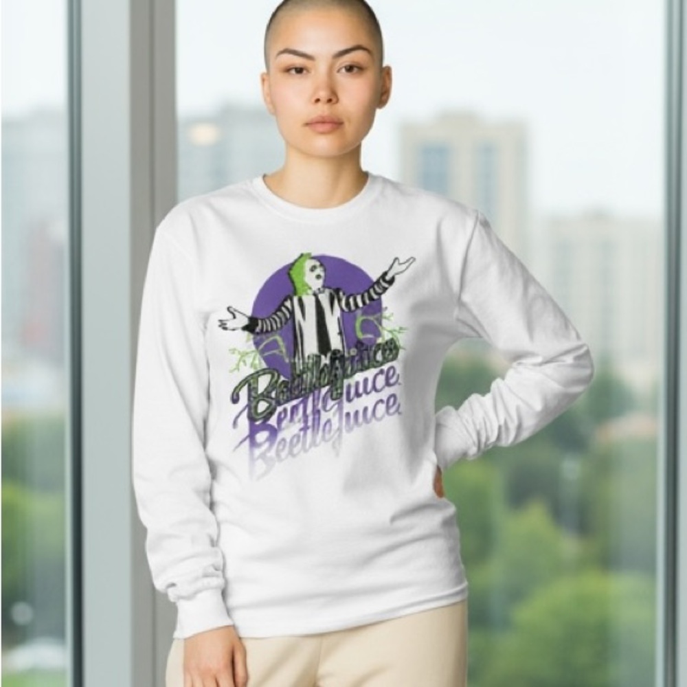 Beetlejuice Longsleeve Shirt‎ Small white men unisex